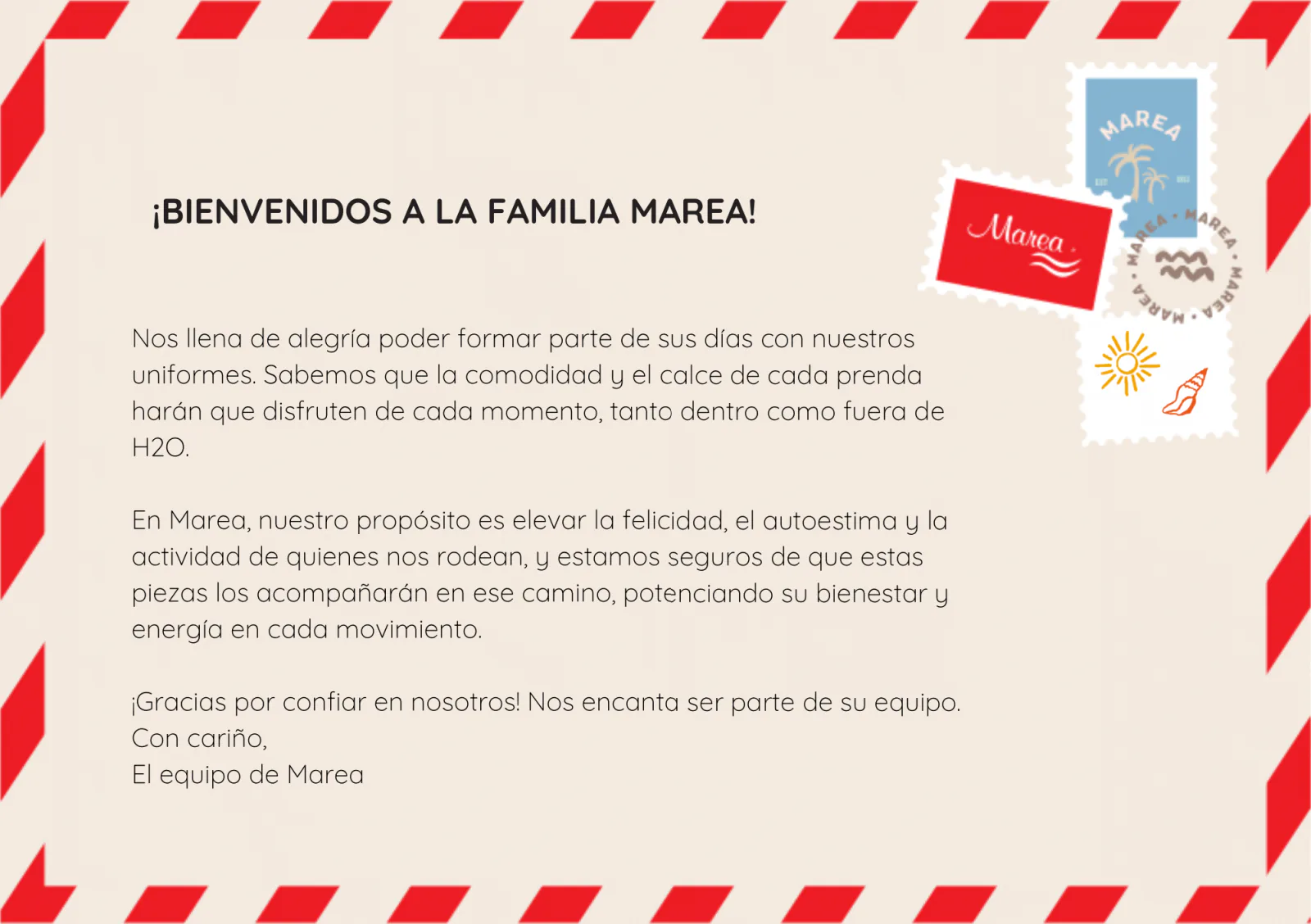 Marea — carta de bienvenida a la familia (cliente H2O)